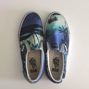 Tropical printed blue vans